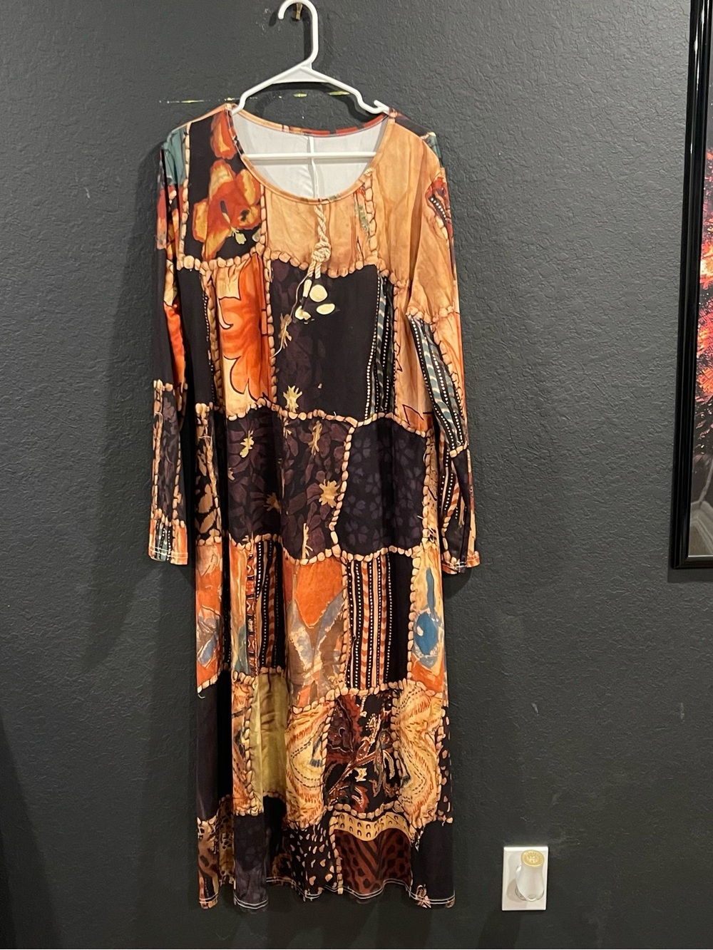 Patchwork Boho Maxi Dress in Orange & Black
